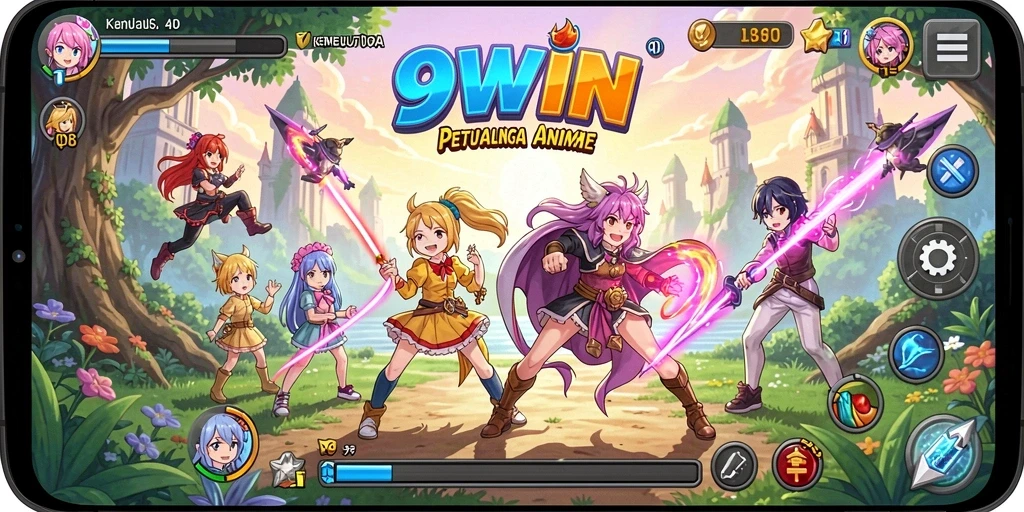 Screenshot <strong>9WIN</strong> menampilkan karakter anime dalam pertempuran epik.