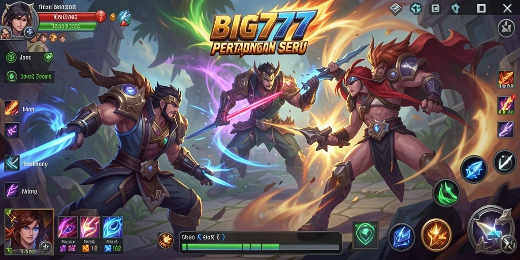 Screenshot gameplay BIG777 yang menampilkan aksi seru dalam pertempuran MOBA.