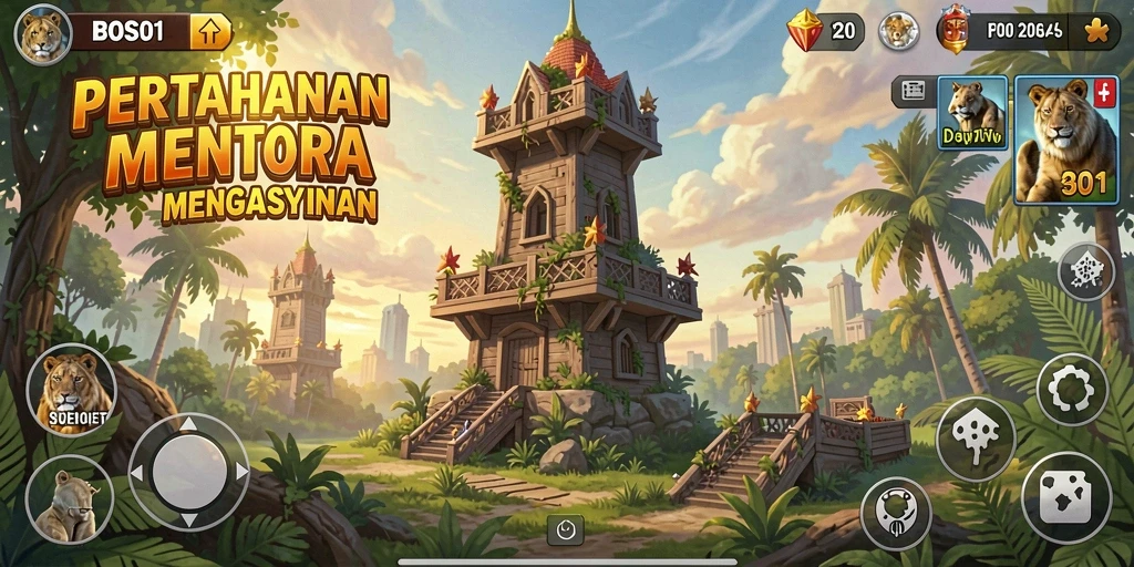 Tampilan gameplay yang menegangkan dalam BOS01 saat mendirikan menara.