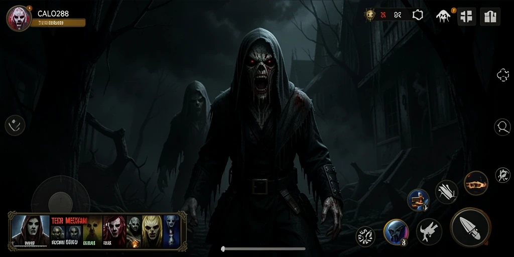 Screenshot gameplay CALO288 menampilkan suasana mencekam dan elemen horror yang kuat.