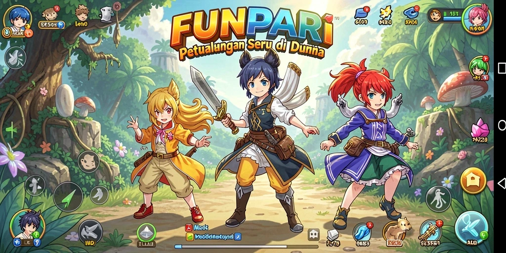 Screenshot utama menunjukkan aksi seru dalam game Anime FUNPARI.