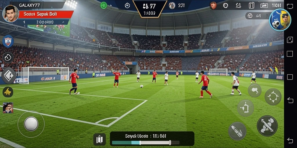 Tampilan gameplay GALAXY77 menampilkan aksi sepak bola yang seru.