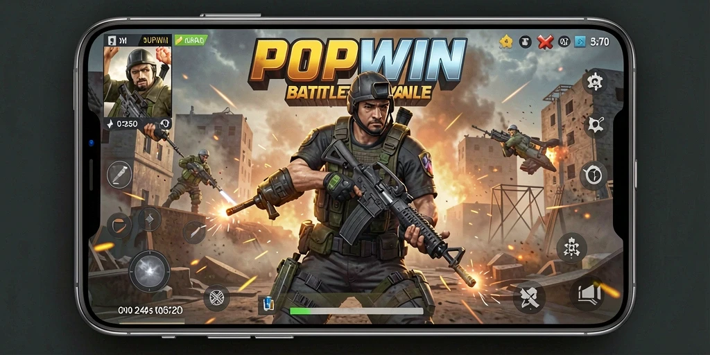 Tampilan gameplay seru dari POPWIN dalam pertempuran Battle Royale.
