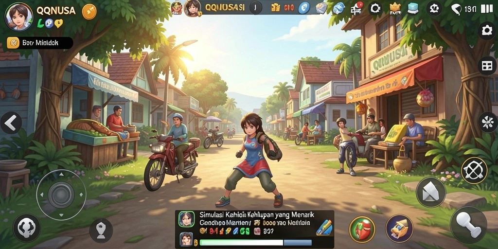 Tampilan gameplay QQNUSA yang menarik dan beragam interaksi kehidupan.