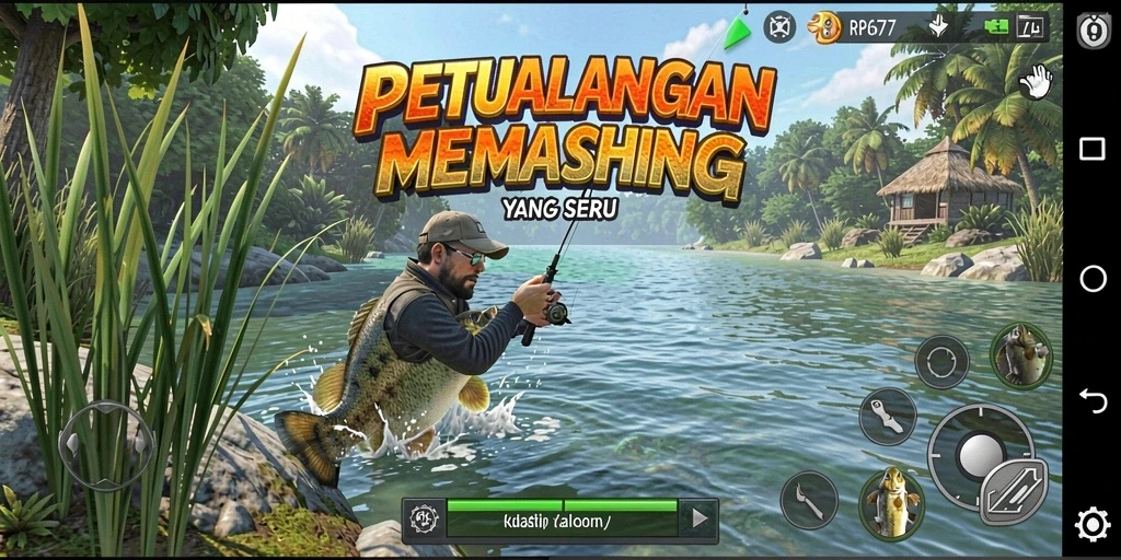 Screenshot gameplay RP6677 dengan aktivitas memancing yang realistik.